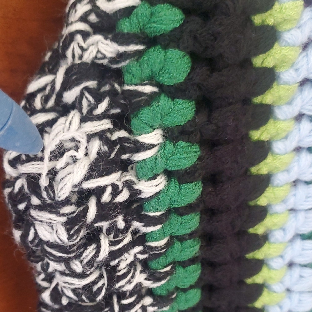 AKIRA Crocheted Multi-Stripe Scoop Neck Sweater in Pink, Yellow & Green - Picture 6 of 10